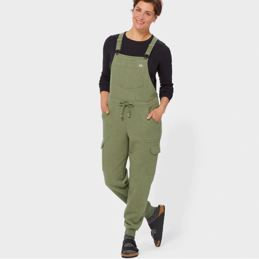 Duluth Trading Co Women's Souped-Up Sweats with Storm Cotton Olive Overalls - Picture 1 of 5